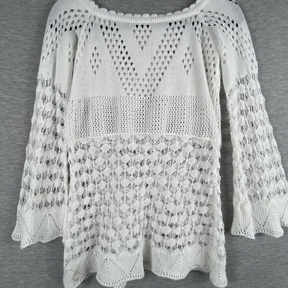 Crochet Women’s Blouse Small Beach Boho Bell Sleeve - Picture 7 of 11